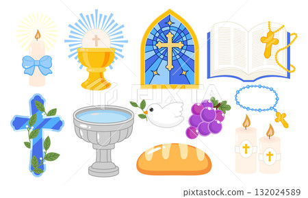 Cute First communion mass at church decoration clipart 132024589