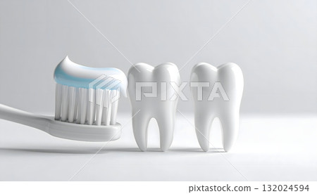 Tooth model and toothbrush with toothpaste Tooth model and toothbrush with toothpaste 132024594