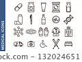 Medical icon set (capsule, crutches, DNA, mask, etc.) 132024651