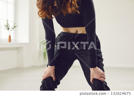 Yogi sporty attractive woman practicing yoga, doing breathing, inhale exercise in pose, working out Yogi sporty attractive woman practicing yoga, doing breathing, inhale exercise in pose, working out 132024675