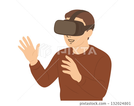 一名男子戴著 VR 眼鏡享受 VR 的插圖 132024801