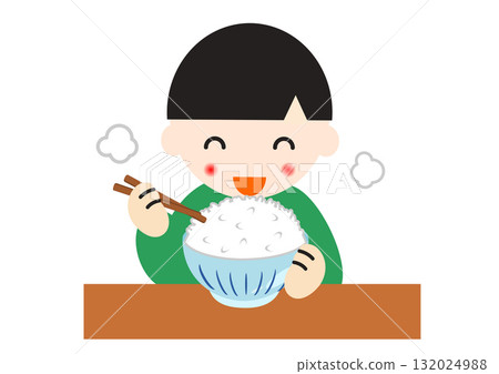 一個男孩吃白飯的插圖 132024988