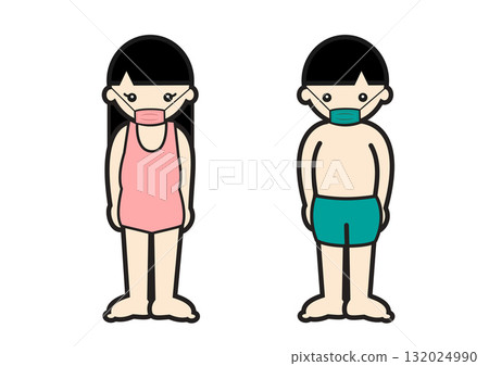 Illustration of a boy and girl hiding their private parts 2 132024990