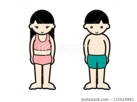 Illustration of a boy and girl hiding their private parts 3 Illustration of a boy and girl hiding their private parts 3 132024991
