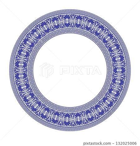 Decorative round frame in ethnic style with decorative ornament. Vector illustration in blue and white colors. Template for laser cutting, engraving, textile, embroidery, porcelain Decorative round frame in ethnic style with decorative ornament. Vector illustration in blue and white colors. Template for laser cutting, engraving, textile, embroidery, porcelain 132025006