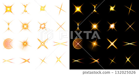 Light spark effect set on transparent and black background 132025026