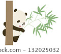 Smiling panda climbing a tree with bamboo 132025032