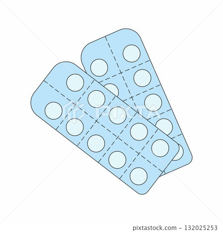 Simplistic graphic of two blister packs with white pills. 132025253