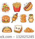 Cute Kawaii Fast Food Characters Set 132025285
