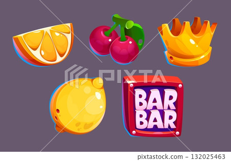 Casino icon set with bar and jackpot symbols Casino icon set with bar and jackpot symbols 132025463