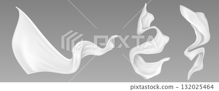Flying white cloth pieces isolated on background Flying white cloth pieces isolated on background 132025464