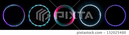 Glowing light rings with halo effects Glowing light rings with halo effects 132025480
