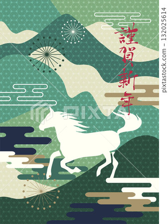 Pop horse illustration New Year's card template material 132025614