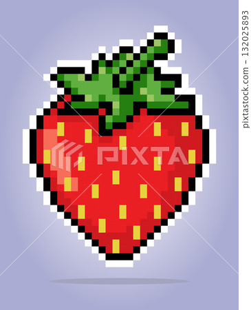 8 bit pixel of Strawberry. Fruits pixel for game assets and cross stitch patterns in vector illustrations. 132025893