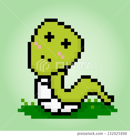 8 bit pixel of snake. Animal pixel for game assets and cross stitch patterns, in vector illustrations 132025898