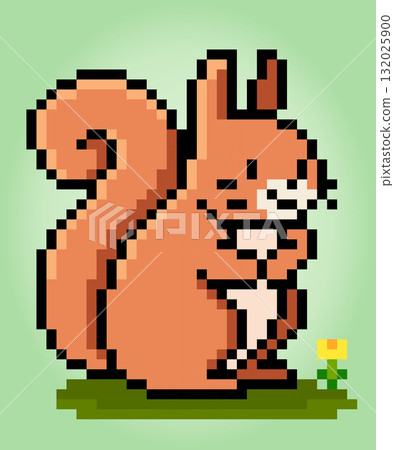 8 bit pixel of squirrel. Animal pixel for game assets and Cross Stitch patterns in vector illustrations. 8 bit pixel of squirrel. Animal pixel for game assets and Cross Stitch patterns in vector illustrations. 132025900