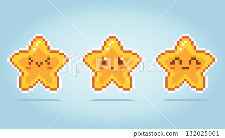 8 pixels of the adorable yellow star with the face of his expression, for game assets and cross stitching patterns in vector illustrations. 8 pixels of the adorable yellow star with the face of his expression, for game assets and cross stitching patterns in vector illustrations. 132025901
