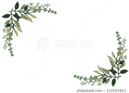 [Plant decorative frame] Hand-embroidered illustration material 132025921