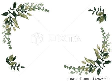 [Plant decorative frame] Hand-embroidered illustration material 132025922