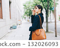 A young lady walking in the city 132026093
