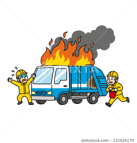 Burning garbage truck 132026179