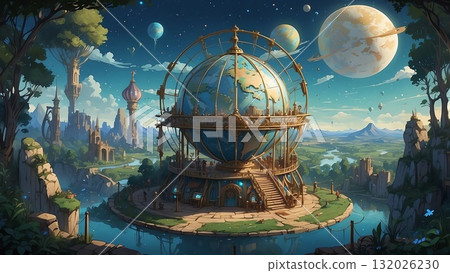 遊戲背景：以地球儀為主題的蒸氣龐克世界觀景台3 132026230