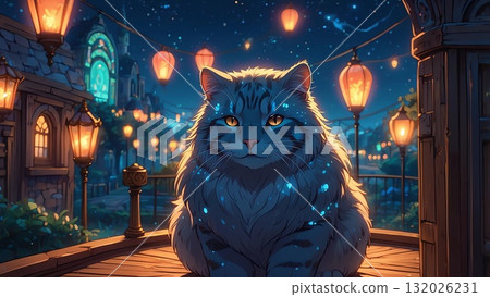 夜晚的元宵節之城帕拉斯貓插畫 132026231