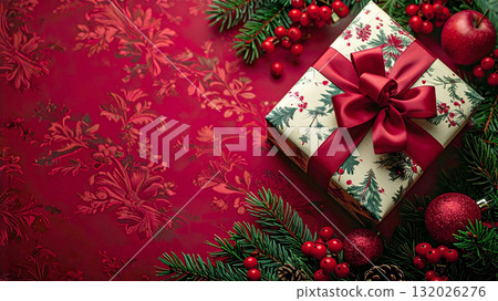 christmas gift with red ribbon christmas gift with red ribbon 132026276