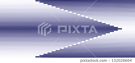 Striped arrow halftone gradation texture. Gradient Transition Lattice. Fading dark blue thin to thick line background pattern. Vector illustration. Abstract backdrop. Optical illusion effect. Not AI 132026604