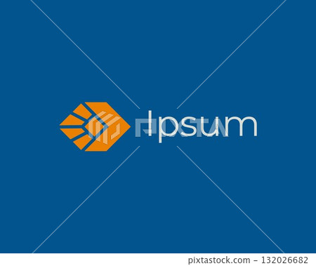 Abstract satellite geometric logotype. Creative spaceship rocket jet logo. Sun sky vector icon. 132026682