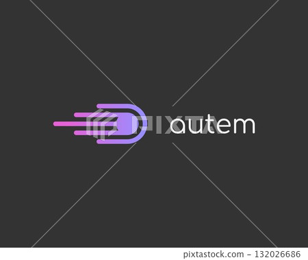 Abstract flying satellite gradient logo. Startup speed concept. Creative spaceship spice science vector logo. 132026686