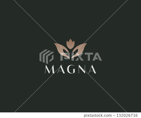 Abstract flower in hands premium logo. Creative gardening vector sign. Universal plant garden florist icon. Abstract flower in hands premium logo. Creative gardening vector sign. Universal plant garden florist icon. 132026716