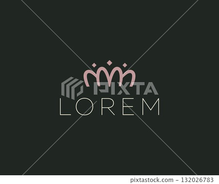 Abstract people crown minimalist logo. Family team coworking premium vector logotype. King queen sign. Abstract people crown minimalist logo. Family team coworking premium vector logotype. King queen sign. 132026783
