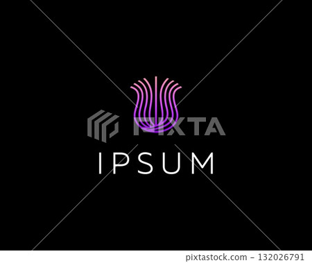 Graceful flower from colorful gradient lines logo. Creative beauty salon boutique jewelry logotype. Luxury cosmetics vector sign. 132026791