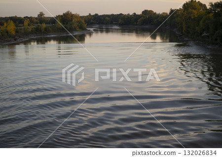 Calm evening at the Vague mascaret in Podensac, Gironde, France 132026834