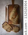Delicious homemade banana bread sliced and ready to enjoy 132026904