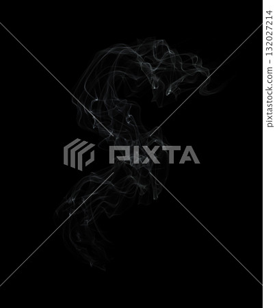 Abstract transparent smoke swirl isolated on clear background with flowing soft curves and delicate vapor texture 132027214