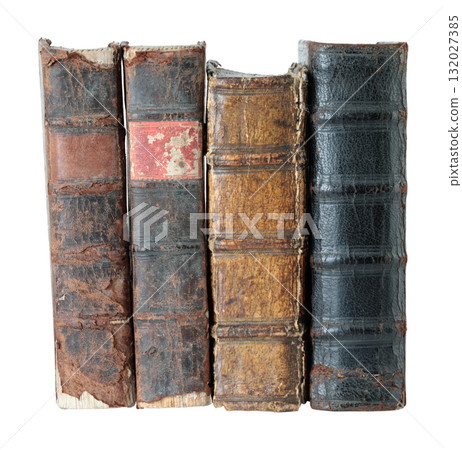 Collection of antique books standing in a row, isolated on transparent background 132027385