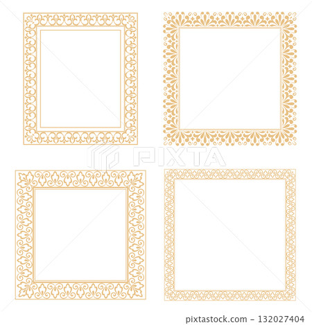 Set of decorative frames Elegant vector element for design in Eastern style, place for text. Floral golden and white borders. Lace illustration for invitations and greeting cards 132027404