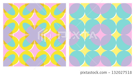 Naive vibrant seamless patterns set with abstract contemporary shapes. Abstract bauhaus design with Riso print effect in vibrant colours. Scandinavian nursery print. Naive vibrant seamless patterns set with abstract contemporary shapes. Abstract bauhaus design with Riso print effect in vibrant colours. Scandinavian nursery print. 132027518