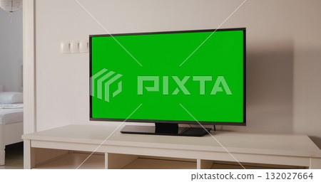 Chroma key smart TV in living room closeup. 132027664
