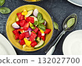 Vegetarian watermelon salad bowl with cucumber. 132027700