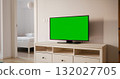 Smart TV Chroma key screen with background in the living room. 132027705
