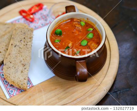 Bowl of minestrone soup with bread Bowl of minestrone soup with bread 132027719