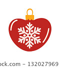 Red heart shaped Christmas tree decoration with a snowflake. Christmas toys and decor. 132027969