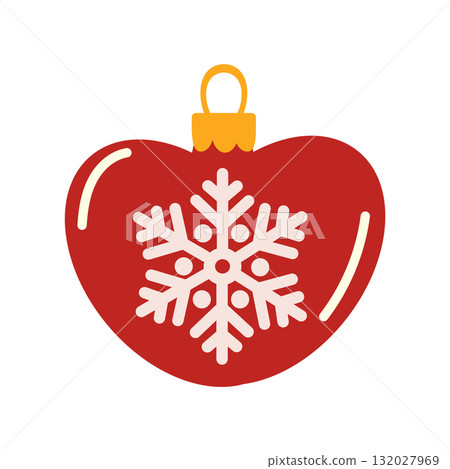 Red heart shaped Christmas tree decoration with a snowflake. Christmas toys and decor. 132027969