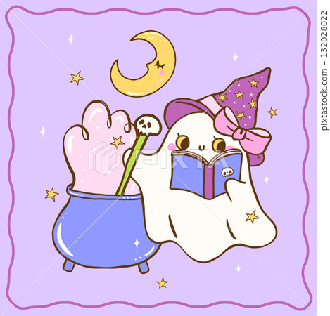 Cute Halloween Spooky Witch Ghost making Poison in Cauldron Cartoon Hand Drawn Greeting Card Printable Cute Halloween Spooky Witch Ghost making Poison in Cauldron Cartoon Hand Drawn Greeting Card Printable 132028022