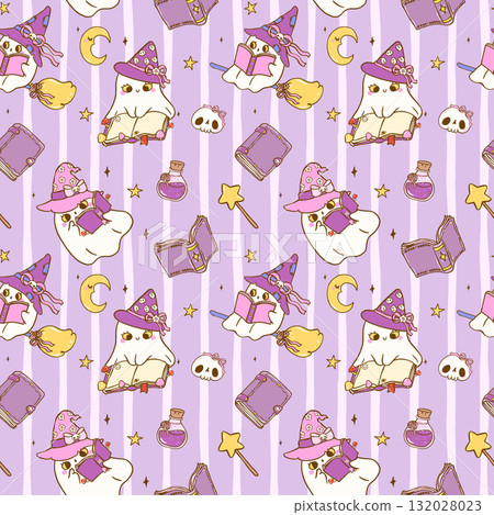 Cute Spooky Halloween Bookish Ghost Seamless Pattern Ghost Witch Reading Books Cartoon Hand Drawn Repeat Background Cute Spooky Halloween Bookish Ghost Seamless Pattern Ghost Witch Reading Books Cartoon Hand Drawn Repeat Background 132028023