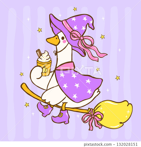 Cute Silly Goose Witch Halloween Seamless Pattern  Wallpaper Hand Drawn Repeat Background 132028151