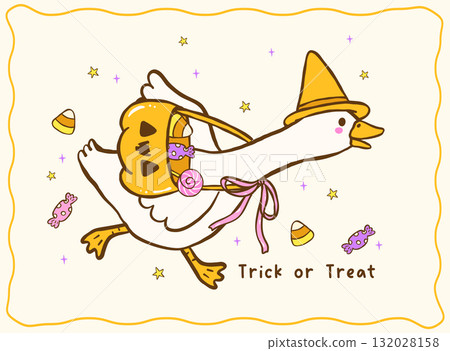 Silly Goose Halloween on the loose Cartoon Hand Drawn sticker printable Cute Spooky Trick or Treat 132028158